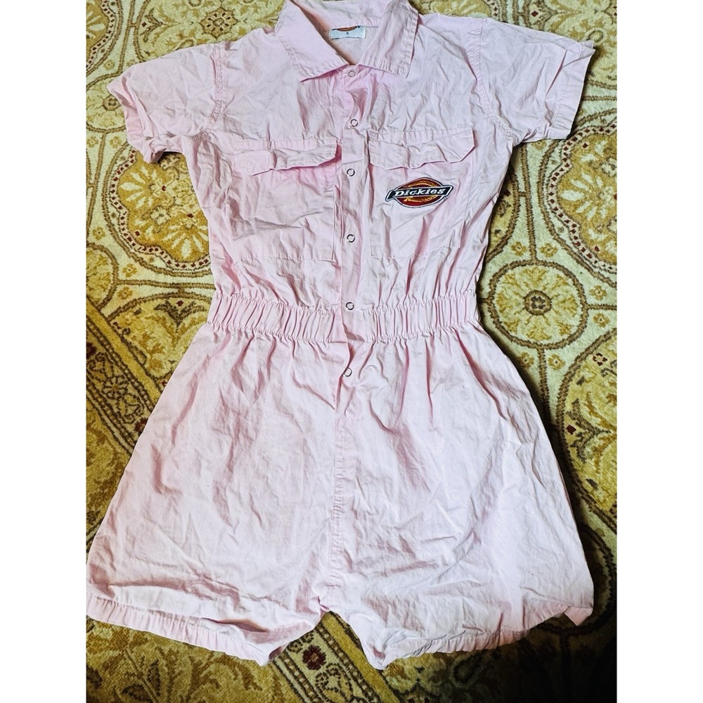 Dickies Romper Coveralls Jumpsuit Shorts Womens Small 4/S Pink Utility Workwear